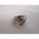 14ct white gold designer baguette diamond set ring