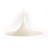 A 1970's Danish white enamelled ceiling light of trumpet form CONDITION REPORT: Wear