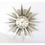 A Metamec Quartz wall clock with a metallic sunburst frame, d.