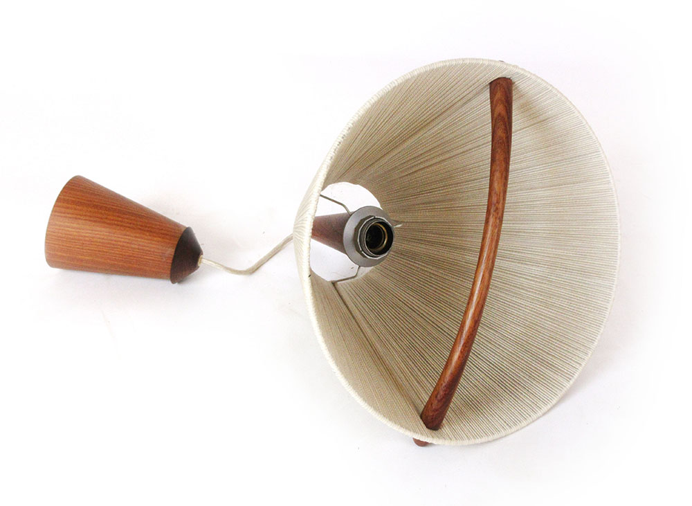 A Temde rise-and-fall ceiling light with teak bands and a sisal cord shade - Image 2 of 2