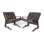 A pair of 1970's bentwood and leather button upholstered armchairs by Ingmar Relling
