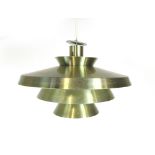 A 1970's brass coloured three-tier ceiling light in the manner of Louis Poulsen CONDITION