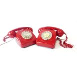 Two 1970's BT telephones with red bakelite cases