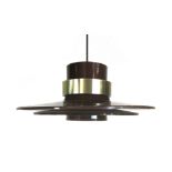 A 1970's brown enamelled ceiling light with brass bands CONDITION REPORT: Wear