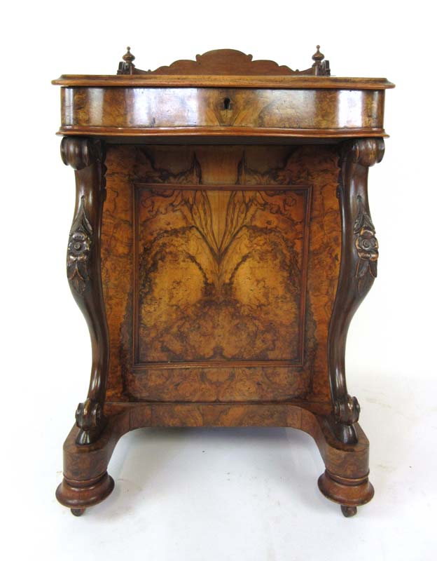 A Victorian burr walnut davenport the galleried top with writing slope lifting to reveal a fitted - Image 2 of 2