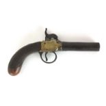 A 19th century boxlock action percussion pocket pistol with a carved grip and brass mounted body
