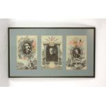 A First World War woven tryptic picturing French commander Joffre, Joseph Jacques Cesaire,