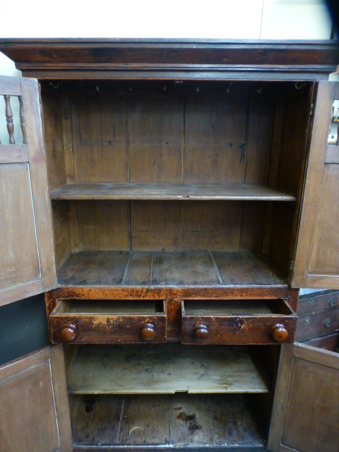 A 19th century painted pine food cupboard having two cupboard doors with spindles over two drawers - Image 2 of 2