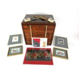 Cash's Silks of Coventry: a beech fourteen-drawer collector's cabinet containing silk bookmarks,