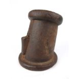 A 18th century cast iron petard mortar cannon, with two rings to base and muzzle,