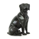 A 20th century bronze figure modelled as a seated retriever with an articulated mouth, h.