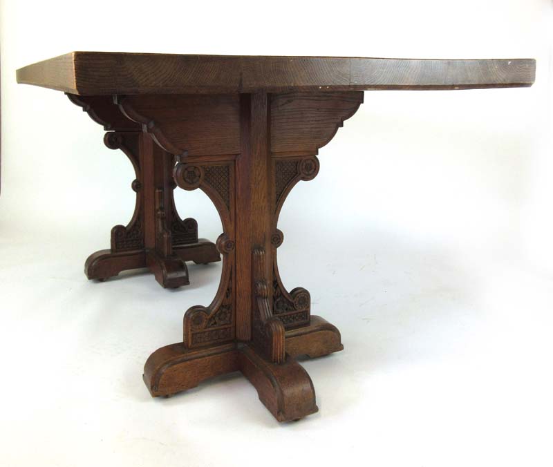 A late 19th century Puginesque oak dining table, - Image 2 of 4