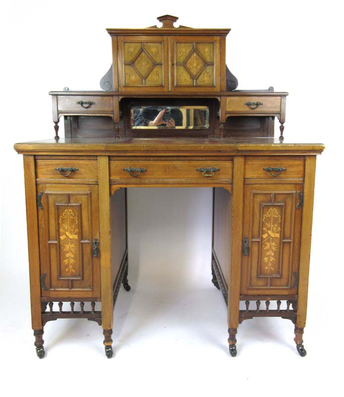 An Edwardian mahogany, boxwood strung and marquetry ladies writing desk, - Image 2 of 2