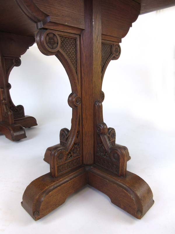 A late 19th century Puginesque oak dining table, - Image 4 of 4