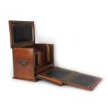 A Victorian oak letter box with a spring-action inkwell,