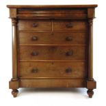 A 19th century mahogany chest of one secret over two short and three long drawers flanked by