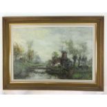 (?)Throorscbor (20th Century Dutch School), a windmill beside a river, signed, oil on canvas,