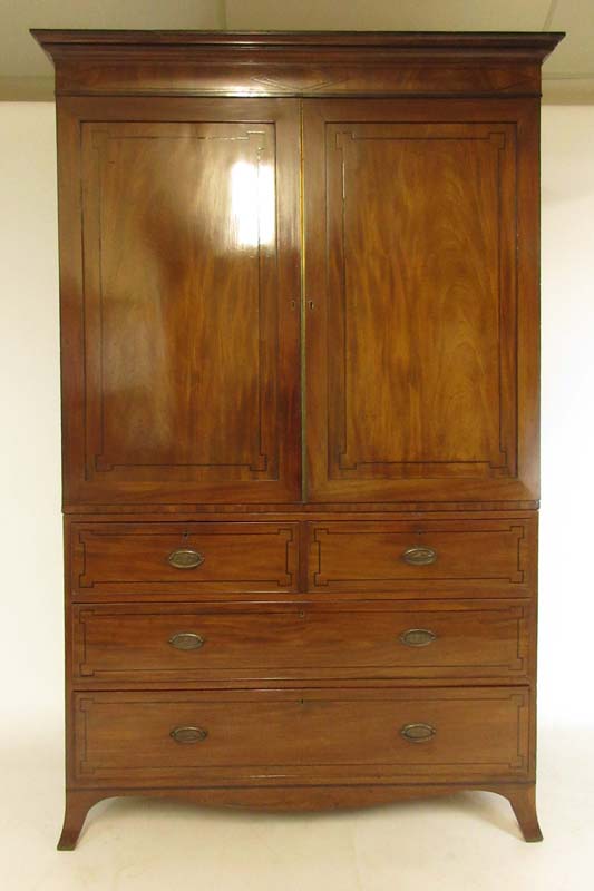 An early 19th century mahogany and ebony strung linen press, - Image 2 of 2