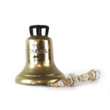 A Royal Naval brass ship's bell, engraved 'HMS Marvel 1945', h.