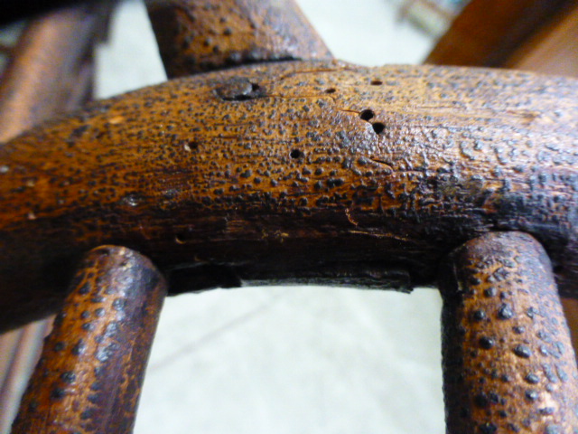 A 19th century oak and elm comb back Windsor chair with turned front legs and stretchers, h. - Image 6 of 8