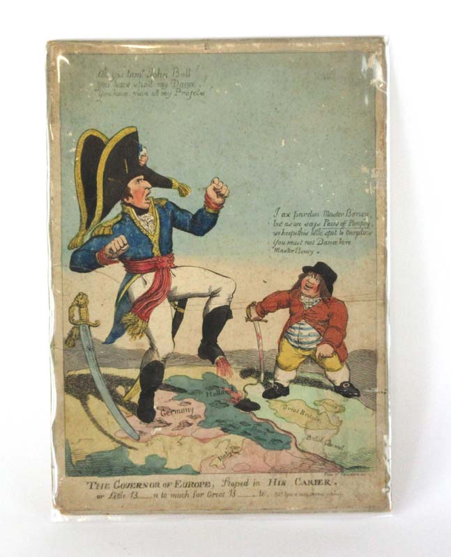 An early 19th century caricature featuring Napoleon and John Bull titled 'The Governor of Europe'