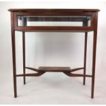 A reproduction mahogany and satinwood banded vitrine table,