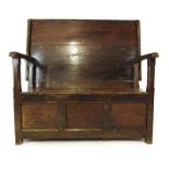 A 19th century painted pine monks bench,