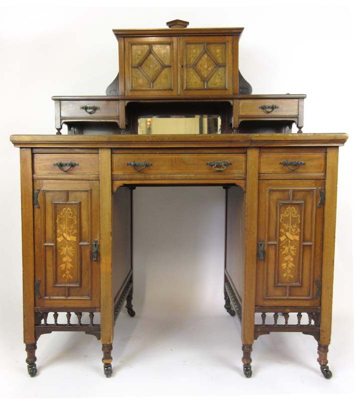 An Edwardian mahogany, boxwood strung and marquetry ladies writing desk,