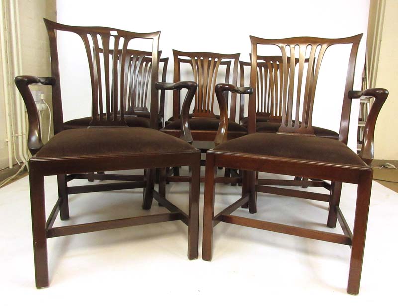 A set of eight (6+2) early 20th century mahogany dining chairs in the late 18th century style, h.