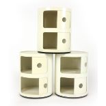 Anna Castelli for Kartell, a set of three Model 4965-6-7 'Componobli' cream plastic cabinets, h.