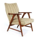 A 1950/60's cocktail armchair with a teak frame and striped upholstery CONDITION REPORT:
