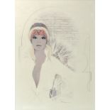 Tara (1960/70's), a woman in a headdress, signed in pencil, lithographic print,