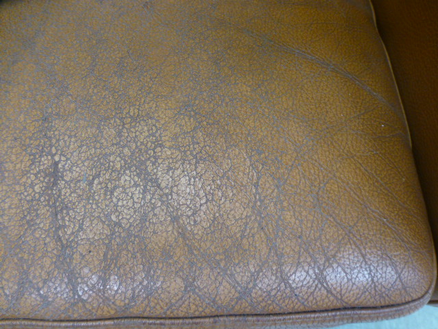 A 1970's tan leather three seater sofa on beech legs, - Image 9 of 13