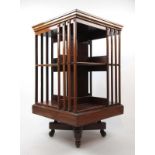 An Edwardian mahogany, satinwood banded and marquetry revolving bookcase, h. 86 cm, w. 50 cm, d.