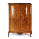 A Louis XV-style kingwood, satinwood and floral marquetry serpentine side cabinet, the moulded