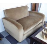 SOFA, of compact proportions, in olive velvet upholstery, 127cm W x 94cm D x 82cm H.