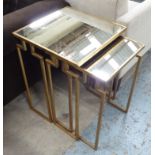 SIDE TABLES, a graduated pair, with mirrored tops on gilded metal bases,