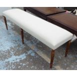 WINDOW SEAT, linen upholstered seat and reeded supports, 150cm x 45cm x 48cm H.