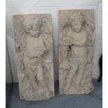 WALL PLAQUES, a pair, depicting classical cherubs, 72cm H x 30cm W.