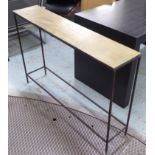 CONSOLE TABLE, bronzed metal frame, Conran style, 120cm x 25cm x 80cm.