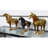 TANG STYLE HORSES, a set of three, terracotta, various sizes, largest 38cm H.