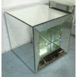 MIRRORED INFINITY SIDE TABLE, with mirrored shelf below, 53cm x 53cm x 55cm H.