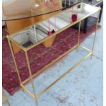 CONSOLE TABLE, silvered glass supported gilt frame base, 102cm x 27cm x 75cm H.