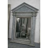 WALL MIRROR, architectural form, grey painted faux marble, with triangular pediment, 112cm H x 81cm.