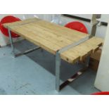 DINING TABLE, plank top with chrome supports, contemporary style, 90cm x 200cm x 78cm H.