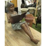 BRONZE OF GIRL SEATED, reading a book, 61cm H.