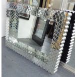 WALL MIRROR, rectangular with a multiple circular bevelled fish scale frame, 115cm x 89cm x 10cm D.