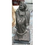 BRONZE STATUE OF BALZAC, in the style of Rodin on a marble base, 70cm H.
