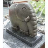 BRONZE ELEPHANT, contemporary style on a marble base, 32cm L.