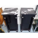 SIDE CUPBOARDS, a pair, Empire style in black with marble tops, 40cm x 36cm x 80cm H.